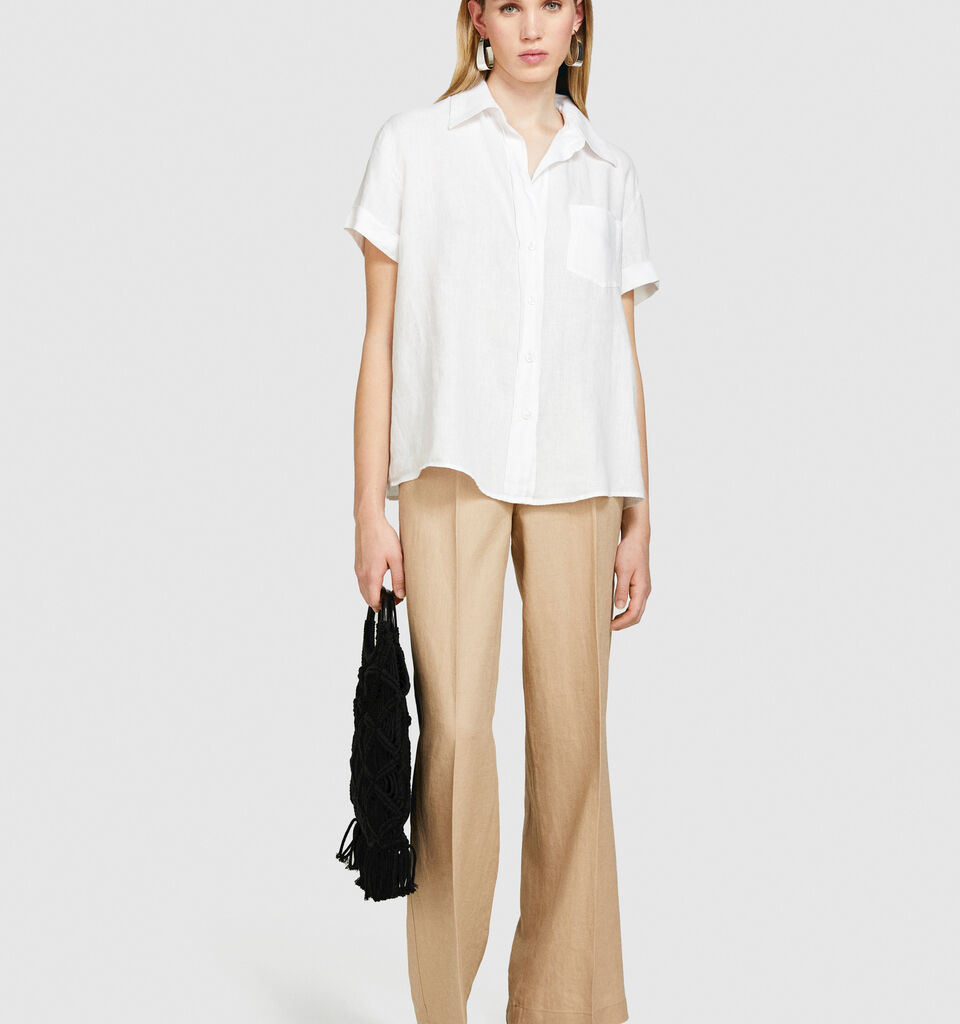 Short sleeve 100% linen shirt - women's shirts - White | Sisley image number 1